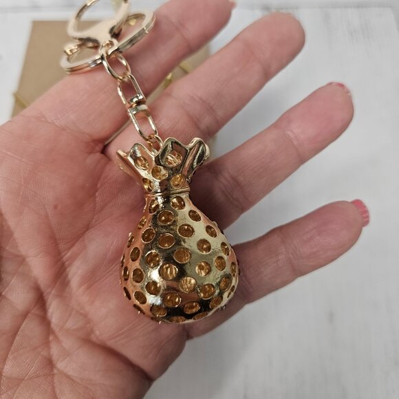 Pink Rhinestone Sparkle Money Bag Keychain Bag Charm - Picture 3 of 3